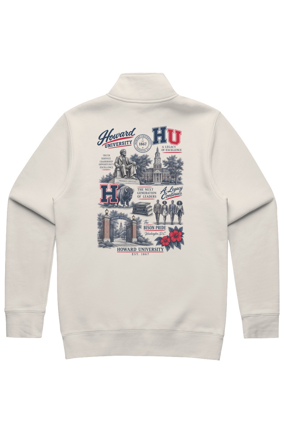 Howard University Legacy Men s Stencil Half Zip Ramses Yard 