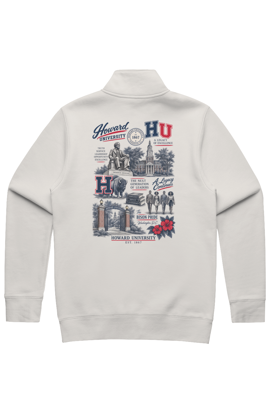 Howard University Legacy Men s Stencil Half Zip Ramses Yard 