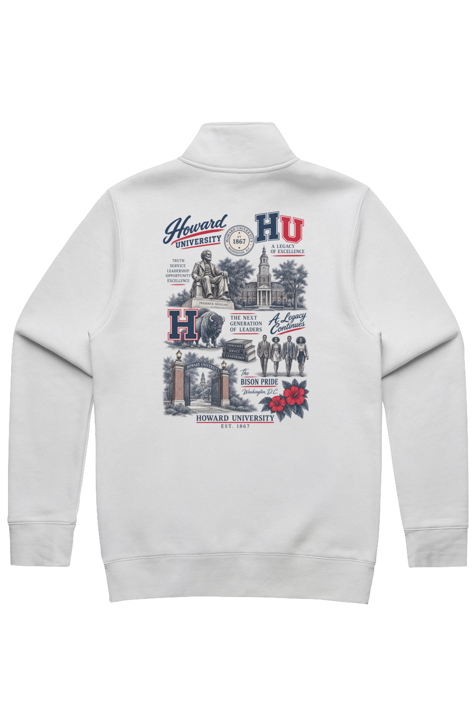 Howard University Legacy Men s Stencil Half Zip Ramses Yard 