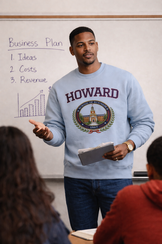 Man wearing a Howard University sweatshirt.