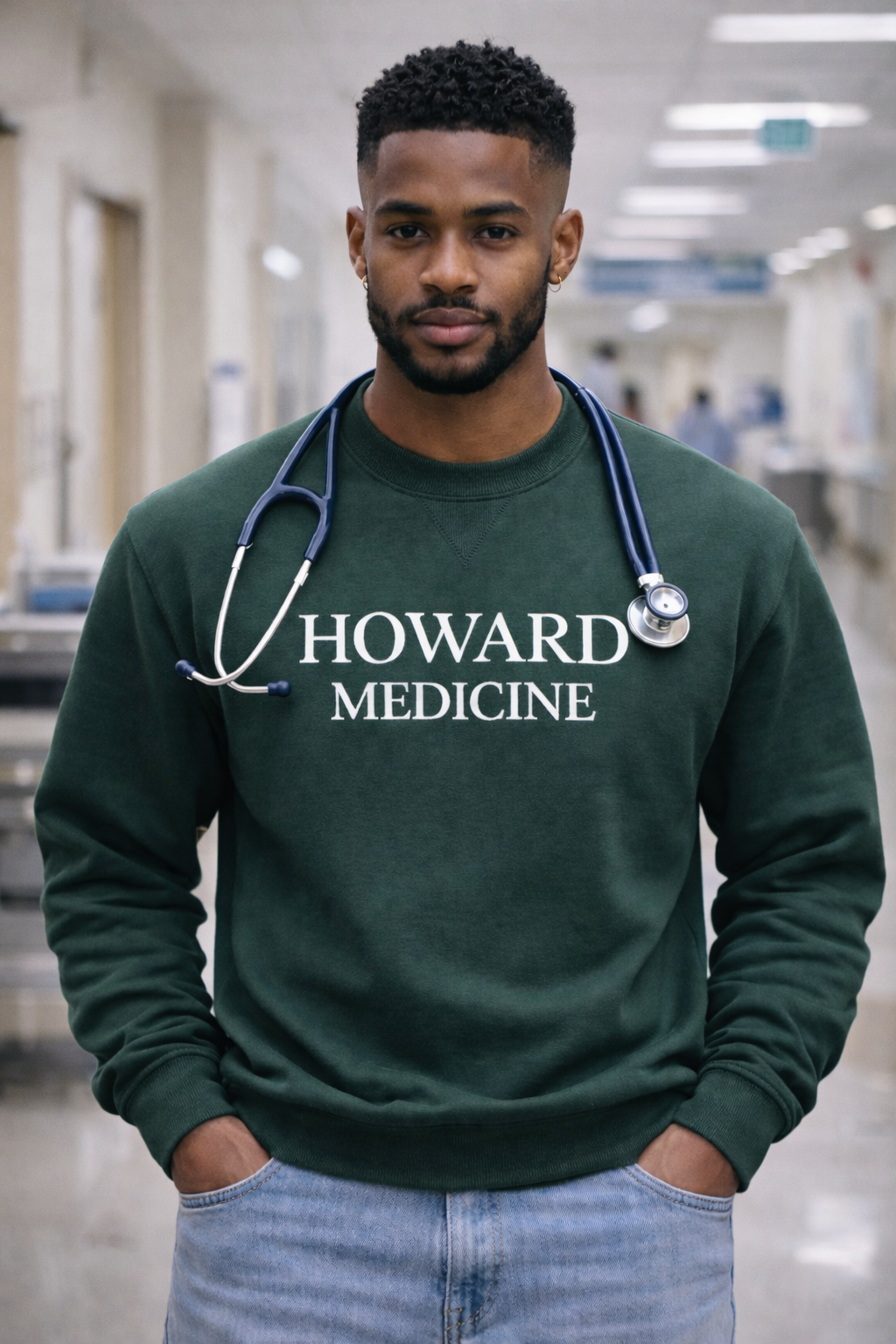 'Howard Medicine' sweatshirt in a hospital setting